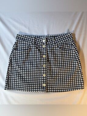 Reformation Black and White Gingham Button-Front Mini Skirt